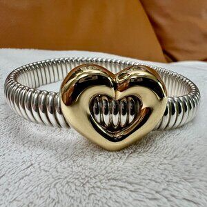 Rare Designer Signed 925 Sterling & 14K Yellow Gold Heart Bracelet